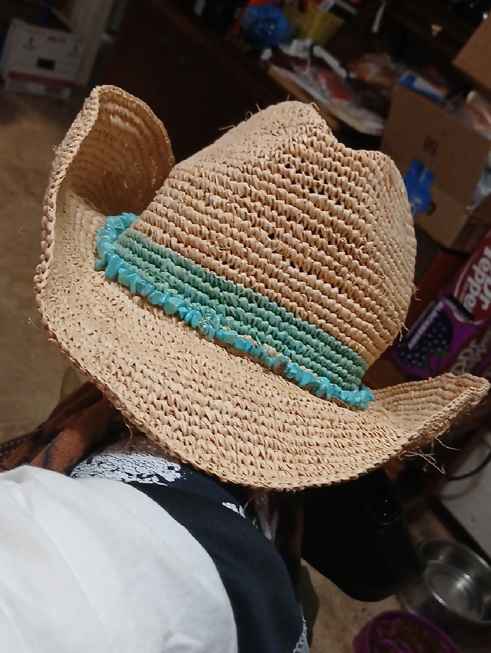 Wallaroo HAT CO.,Women’s RAFFIA Sun Hat with Aqua Trim W JEWELRY, P.O.#401